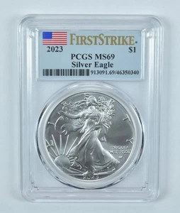 2023 American Silver Eagle FDOI MS69 PCGS Flag Label - Picture 1 of 5