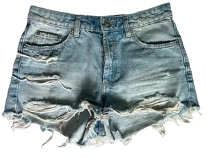 ZARA Women’s Size 6 Distressed Denim Light Blue Jean Shorts Button Fly - Picture 1 of 6