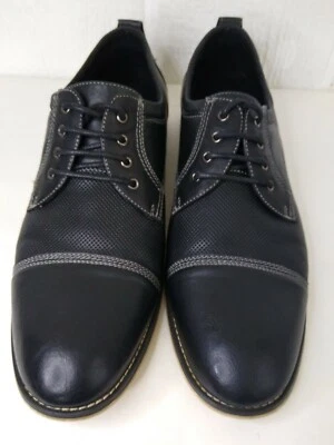 Ferro Aldo Mens 10.5 Black Lace Up Textured Leather Cap Toe Oxford Dress Shoes - Image 1 of 4