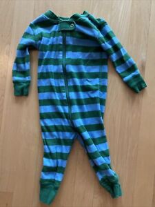 Hanna Andersson Baby Pajamas 60 cm 3-6 Mo Blue Green Striped Zipper Zip Organic