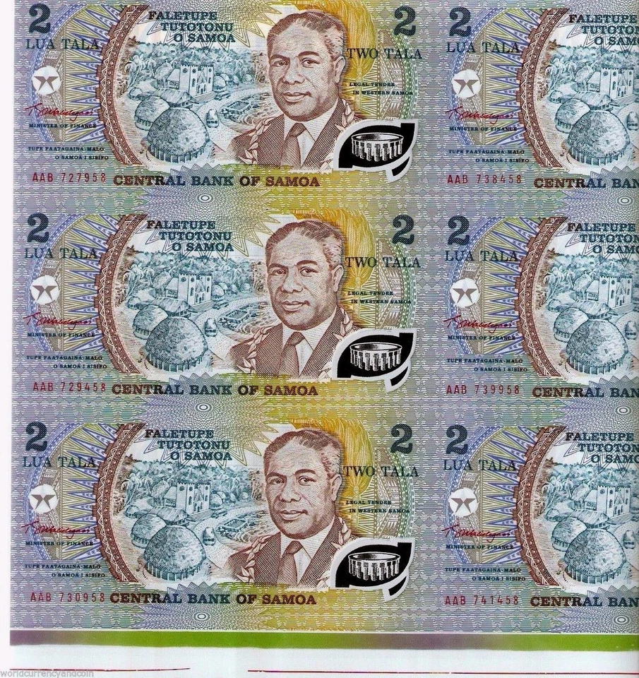 SAMOA 2 TALA P-31 1990 *UNCUT* COMMEMORATIVE POLYMER SHEET OF 3 UNC MONEY NOTE - Image 1 of 1