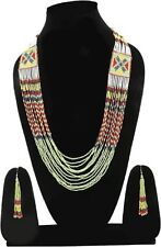Handmade Long Bohemian Seed Bead Necklace with Tassel Earrings Designer Jewelry