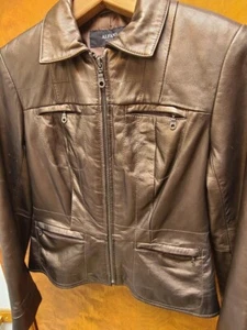 Alfani Petite Women's Golden Bronze Genuine Leather Jacket sz P  STUNNING JACKET - Picture 1 of 12