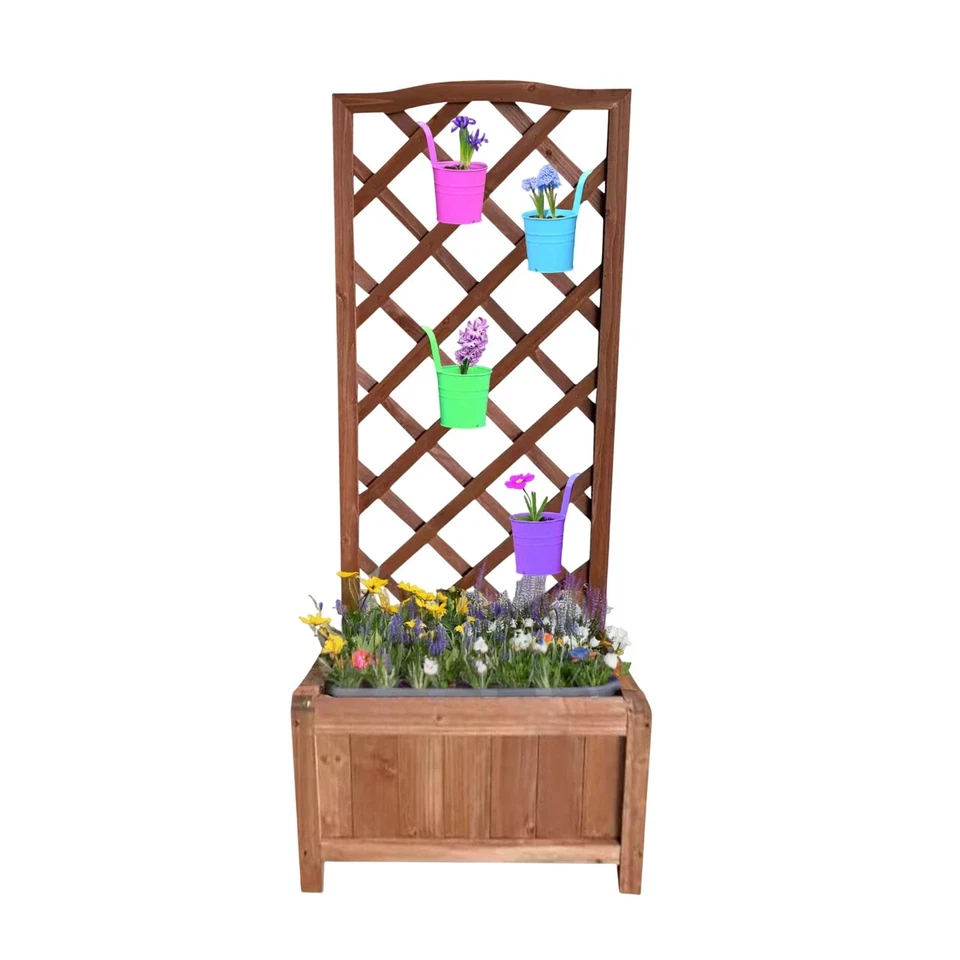 Wooden Planter with Trellis Freestanding Raised Garden Bed Flower Pot Trough New - Image 1 of 1