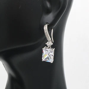 Bamos Square Dangle Hoop Fancy Earrings Cubic Zircon Stones Set - Picture 1 of 5