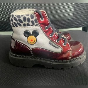 Girls Toddler Kids Moschino Smiley Face Red Black Lace Up Hight Boots Sz 10 - Picture 1 of 9