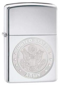 Zippo Windproof Chrome Lighter With Engraved U.S. Army Seal, 29886, New In Box - Picture 1 of 3