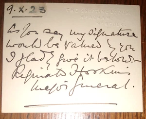 Lt. General Sir Arthur Reginald Hoskins (1871-1942) Signed & Inscribed Card - Picture 1 of 3