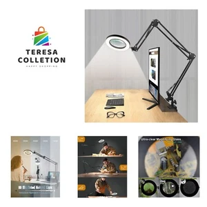 Magnifying Glass Desk Lamp with 3-Section Swing Arm and Big Clamp, Magnifying... - Picture 1 of 7
