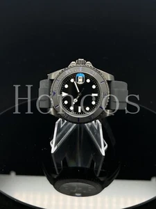 Custom Made SUB Watch Black Rubber NH35 Auto Movement Carbon Black Blue Rubber - Picture 1 of 4