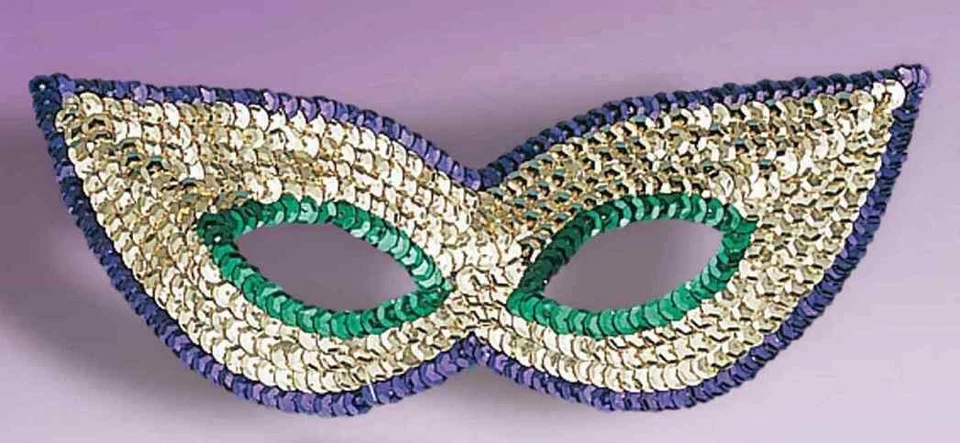 Mardi Gras Sequin Harlequin Mask Fancy Dress Halloween Adult Costume Accessory - Image 1 of 1