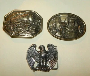 3 hebillas de cinturón AVON vintage década de 1970 Eagle ~ máquina de vapor ~ Ford modelo T firmado - Imagen 1 de 5