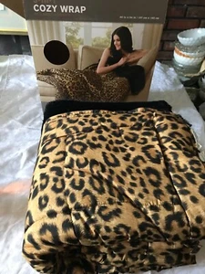 Rare E&E Co. 3-in-1 COZY WRAP Blanket THROW Faux Fur FLEECE Black LEOPARD Print - Picture 1 of 15