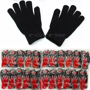 Lote de 12 pares de guantes mágicos de invierno cálidos térmicos negros lisos a granel tejidos elásticos - Imagen 1 de 6