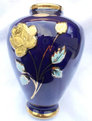 2) Vase Echt Kobalt Cobalt blau Handgemalt Porzellan H: 14 cm D: 4 cm - Bild 1 von 4