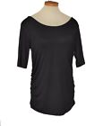 A glow Maternity Blouse Black Ruched Cross Front Size Medium Rayon Spandex NWT