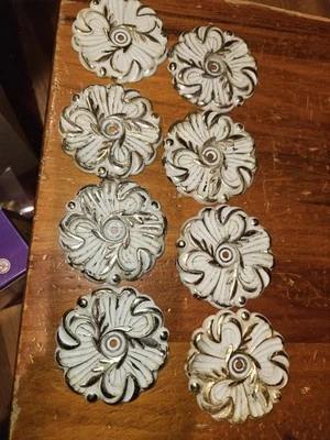 8 Vintage Amerock Backplates White/ Gold Trim 2 3/4" French Provincial - Image 1 of 4