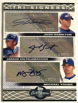 2008 Topps Co-Signers Josh Hamilton Michael Young Salty Triple Auto Tex Rangers - Imagem 1 de 3