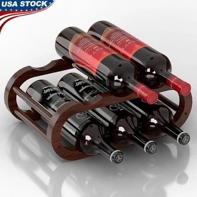 Elegante estante de vino de madera natural organizador de botellas 2 en 1 solución de almacenamiento compacta Foto 1 de 4