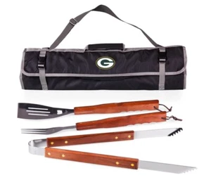 Green Bay Packers NFL Football 3 Piece BBQ Tote & Grill Set Grill Master Gift - Picture 1 of 4