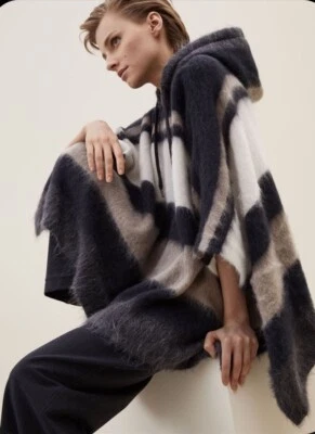 Brunello Cucinelli 马海毛羊驼条纹半拉链连帽斗篷/开衫,S — 第 1/4 张图片