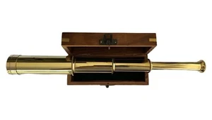 14'' Spyglass Telescope with Wooden Box Nautical Marine Brass Pirates Scop Gift - Picture 1 of 7