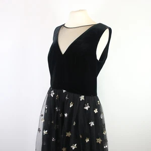 GINA BACCONI Velvet Sequin Dress Black Tulle Embroidered Stars Occasion UK16-EHB - Picture 1 of 16