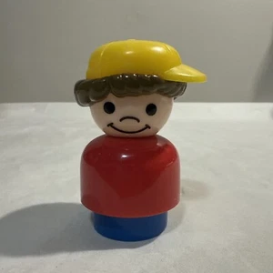Vintage Fisher Price Chunky Little People Boy Red Shirt Yellow Hat Figure 3" - Picture 1 of 7