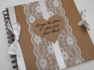 PERSONALISIERTES VINTAGE HOCHZEITSGÄSTEBUCH / ALBUM SPITZE & SATIN SHABBY CHIC KRAFT - Bild 1 von 4