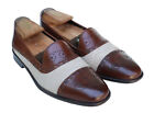 Bragano Italy Two Tone Brown Cream Leather Canvas Slip On Loafer Dress Shoe 9M