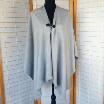 Calvin Klein Flannel Wrap Scarf Poncho Toggle Close Gray One Size Fits All - Image 1 of 4