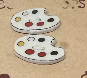 2 Ceramic PAINTER’S PALLET Realistic 7/8” Buttons on Button Ups Card - Picture 1 of 6