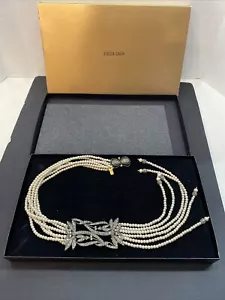 Vintage Heidi Daus 3 Strand Faux Cream Pearls / Bar Metal Rhinestones Necklace - Picture 1 of 12
