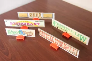 Lincoln Logs Vintage ROOF Signs LOT 5 Double Sided w/ Plastic Holders - Picture 1 of 2
