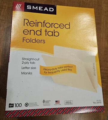 100 Count Smead Shelf-Master End Tab File Folders Straight-Cut Manila 24110 NEW - Image 1 of 4