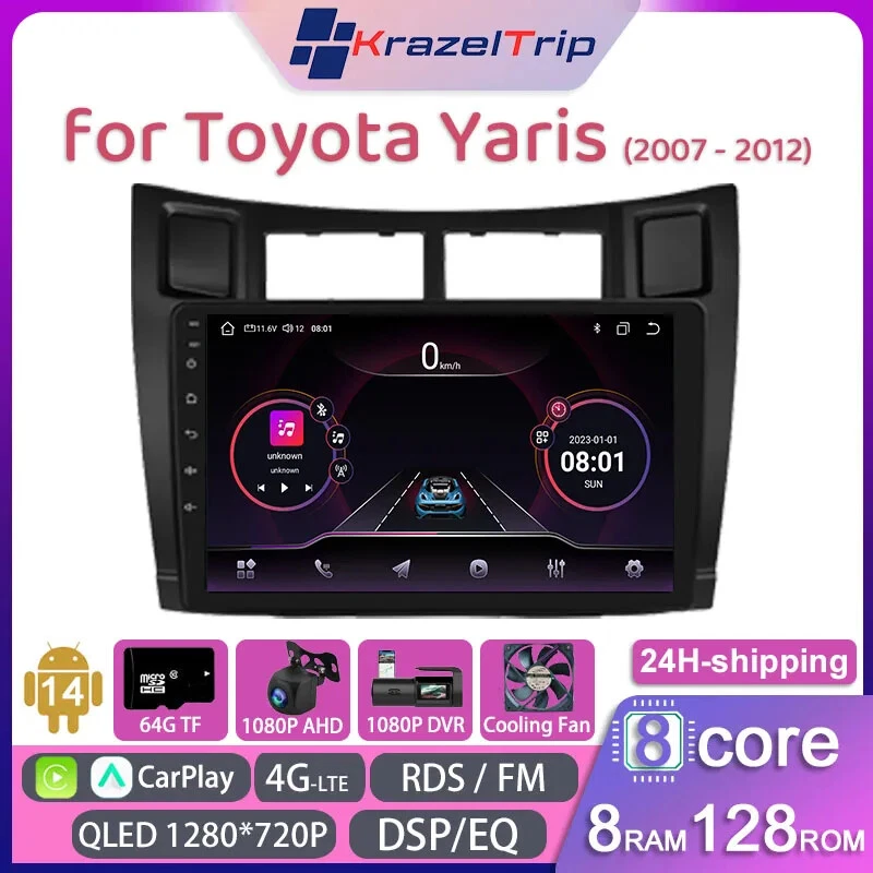 8 Core QLED Car Radio Stereo for Toyota Yaris 2007-2012 Carplay Andriod Auto DSP - Image 1 of 4
