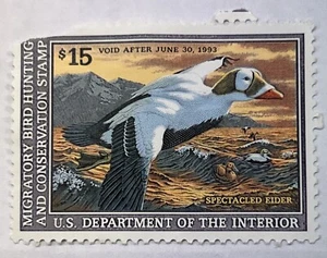 1992 1993 $15 Spectacled Eider Department Interior Migratory Bird Hunting Stamp - Picture 1 of 2