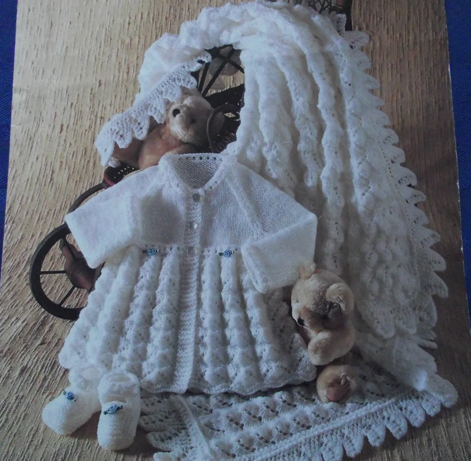 KNITTING PATTERN - BABY'S SHAWL, MATINEE COAT & SHOES DK OR 4-PLY SIZE 14-18" - Image 1 of 1