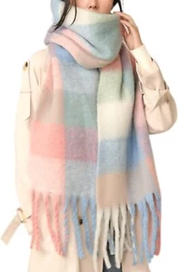 Chunky Winter Scarfs for Women Cold Weather Warm Knit Thick Plaid Pastel - Picture 1 of 7