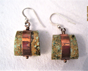Jay King DTR 925 Sterling Silver &  Copper Yellow / Brown Turquoise Earrings