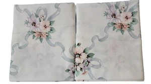 2 Homemade Pillowcases Vintage Fabric. 20 X 32 Stan/queen.  Pink roses Blue Ribb - Picture 1 of 8