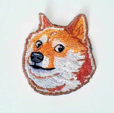 Parche bordado cosido hecho a mano insignia Dogecoin Doge Foto 1 de 4