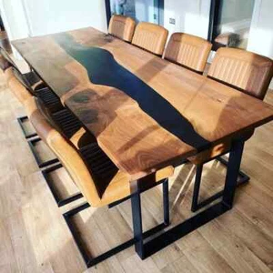 Black Epoxy Resin Dining Table Top, Epoxy Wooden Live Edge Table Top Decor - Picture 1 of 3