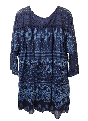 Nuevo sin etiquetas Vestido Free People Para Mujer Grande Azul Marino Boho Encaje y Algodón Mangas Largas Foto 1 de 4