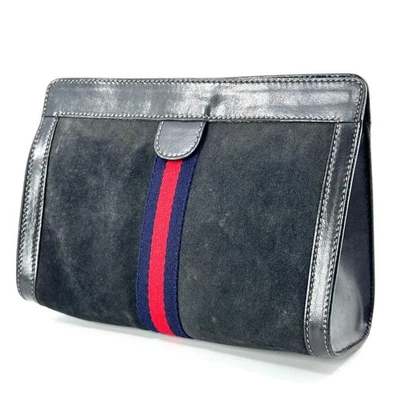Vintage Gucci Suede Clutch Bag Sherry Line Secondbag Pouch Purse Black Authentic - Image 1 of 4