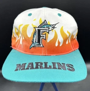 Vintage Florida Marlins Hat Cap ON FIRE ANNCO 90s Snapback Teal Flames Miami MLB - Picture 1 of 21