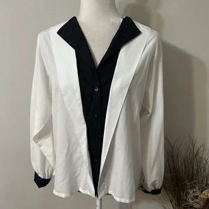 Blusa de Colección Judy Bond Manga Larga con Botones Negra Blanca Imitación Esmoquin en Capas Talla 10 - Imagen 1 de 9