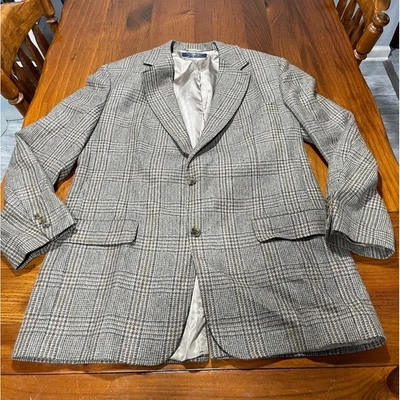 Blazer Brooks Brothers Para Hombres De Colección 100% Lana Pura Gris Tostado Sarga Cuadros Foto 1 de 4