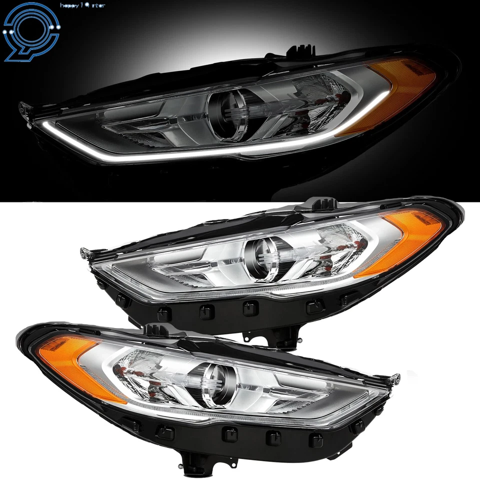 Pair For Ford Fusion 2017-2019 Halogen w/LED DRL Projector Headlight Headlamp - Imagem 1 de 4