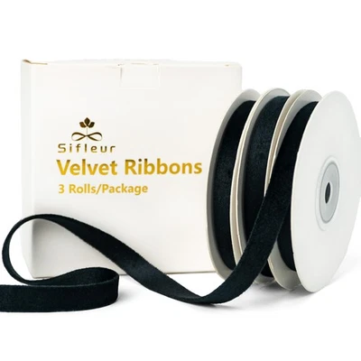 3 Rolls Velvet Ribbon Black 3/8 Inch 15 Yards, Double Faced Christmas Decor - Image 1 of 4